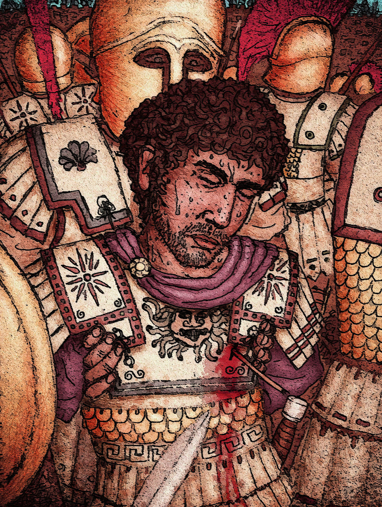 Depiction of Alexander the Great wounded during the Mallian campaign