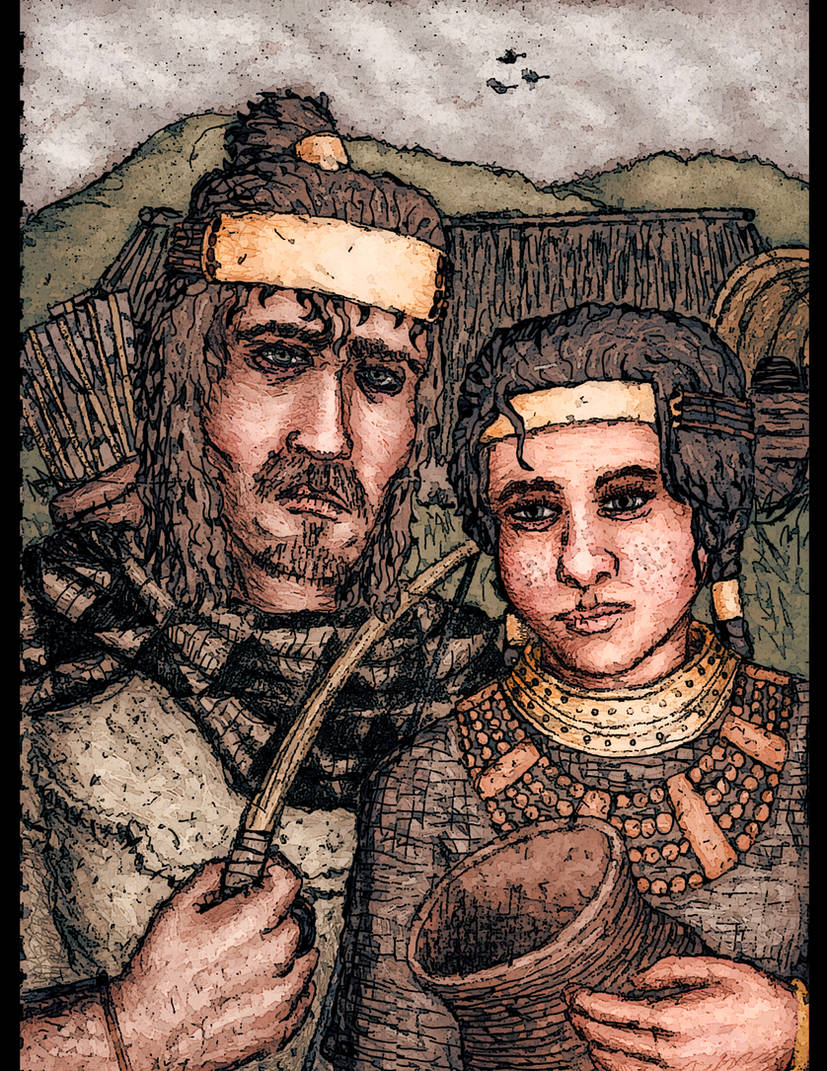 Bronze Age Bell Beaker man and woman wearing traditional clothing