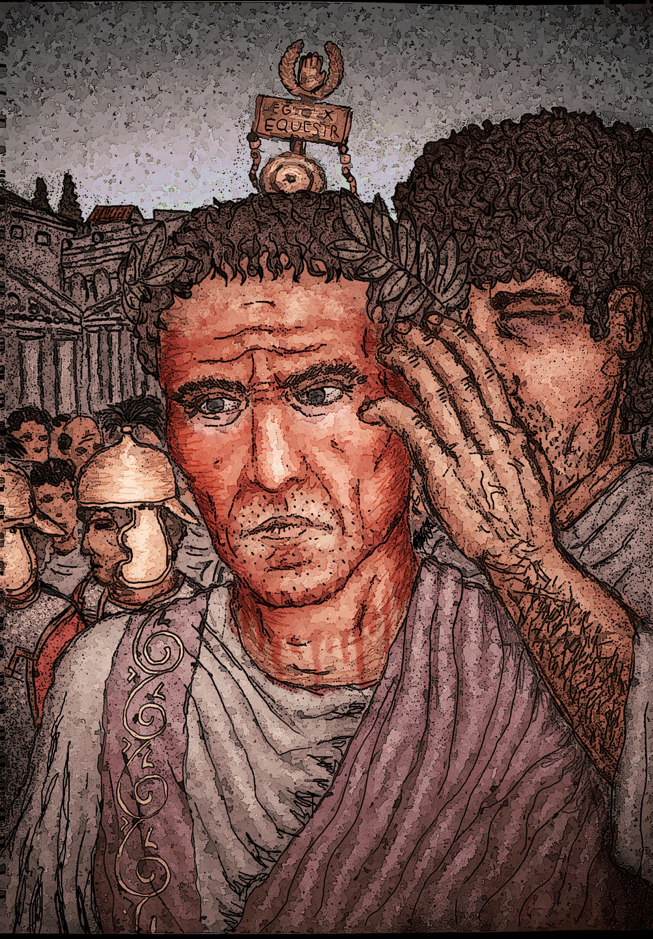 Julius Caesar's triumph procession with slave whispering 'memento mori'