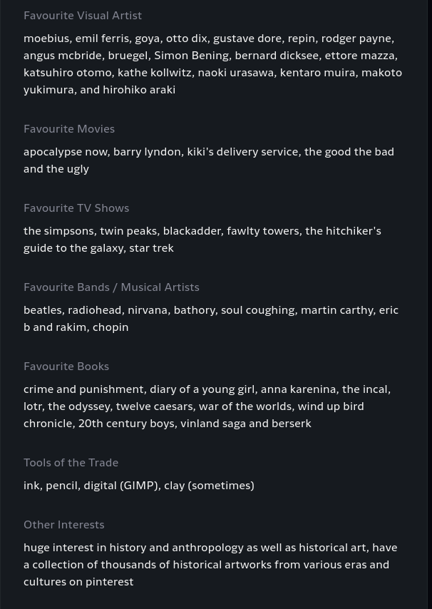 a photo of useless trivia about me and my interests