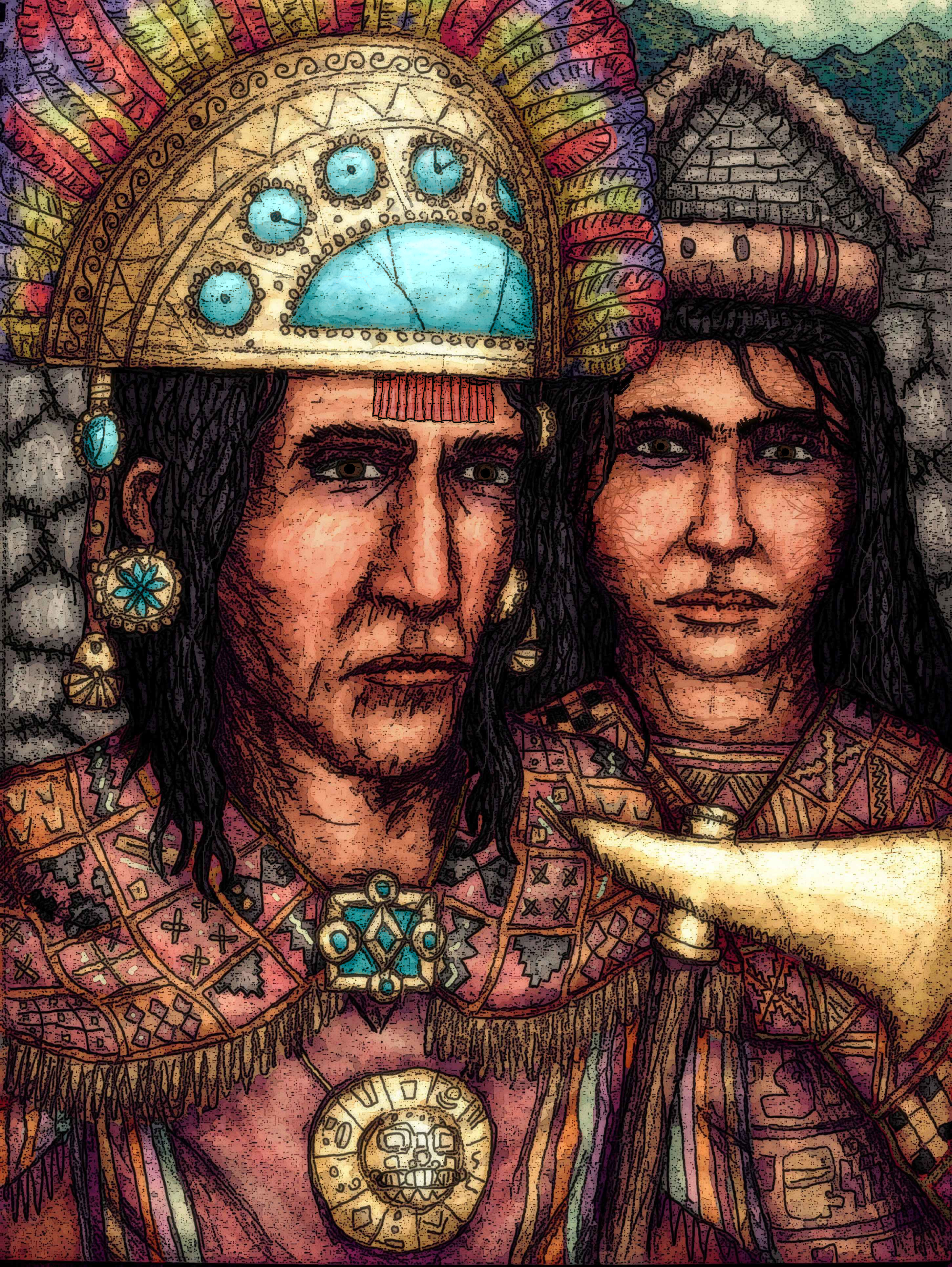 Accurate Illustration of Atahualpa, Inca king / sapa inca and Cuxirimay Ocllo