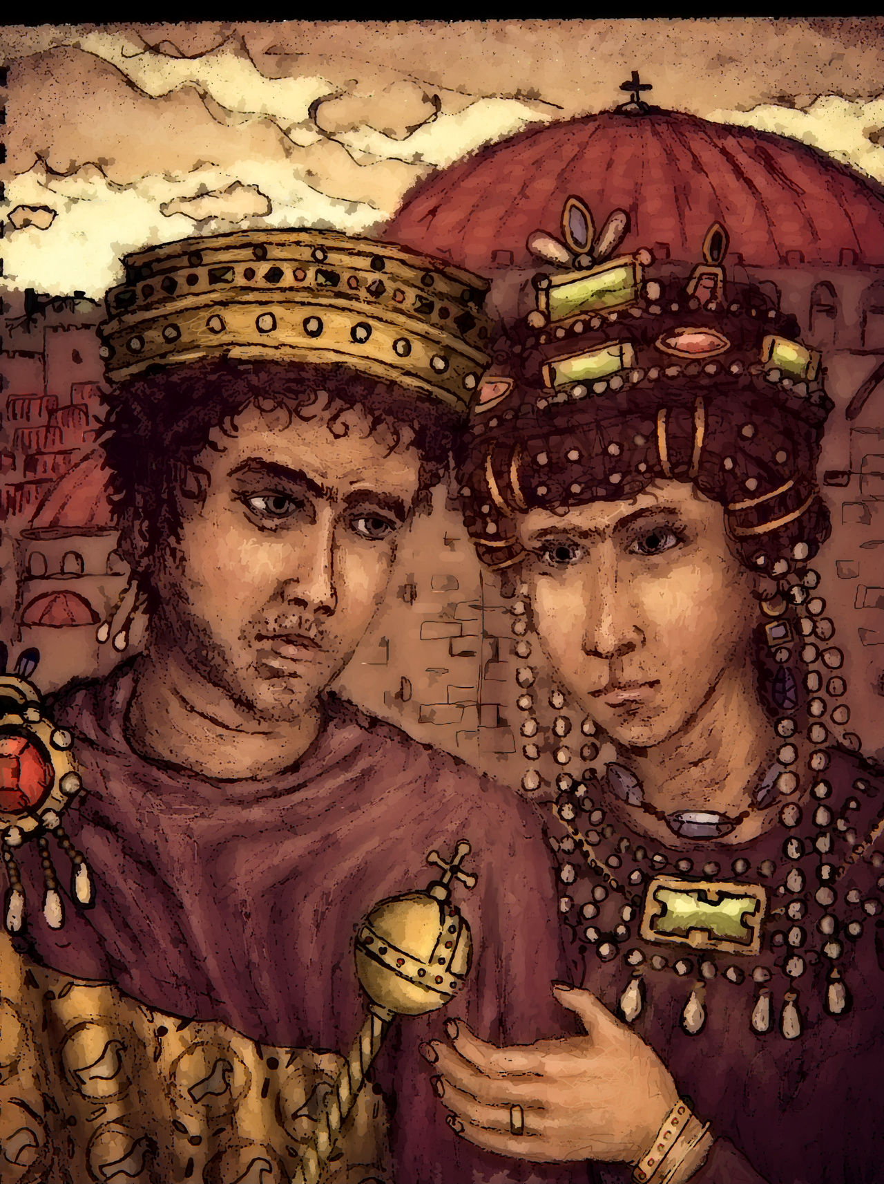 Portrait of Byzantine Emperor Justinian and Empress Theodora