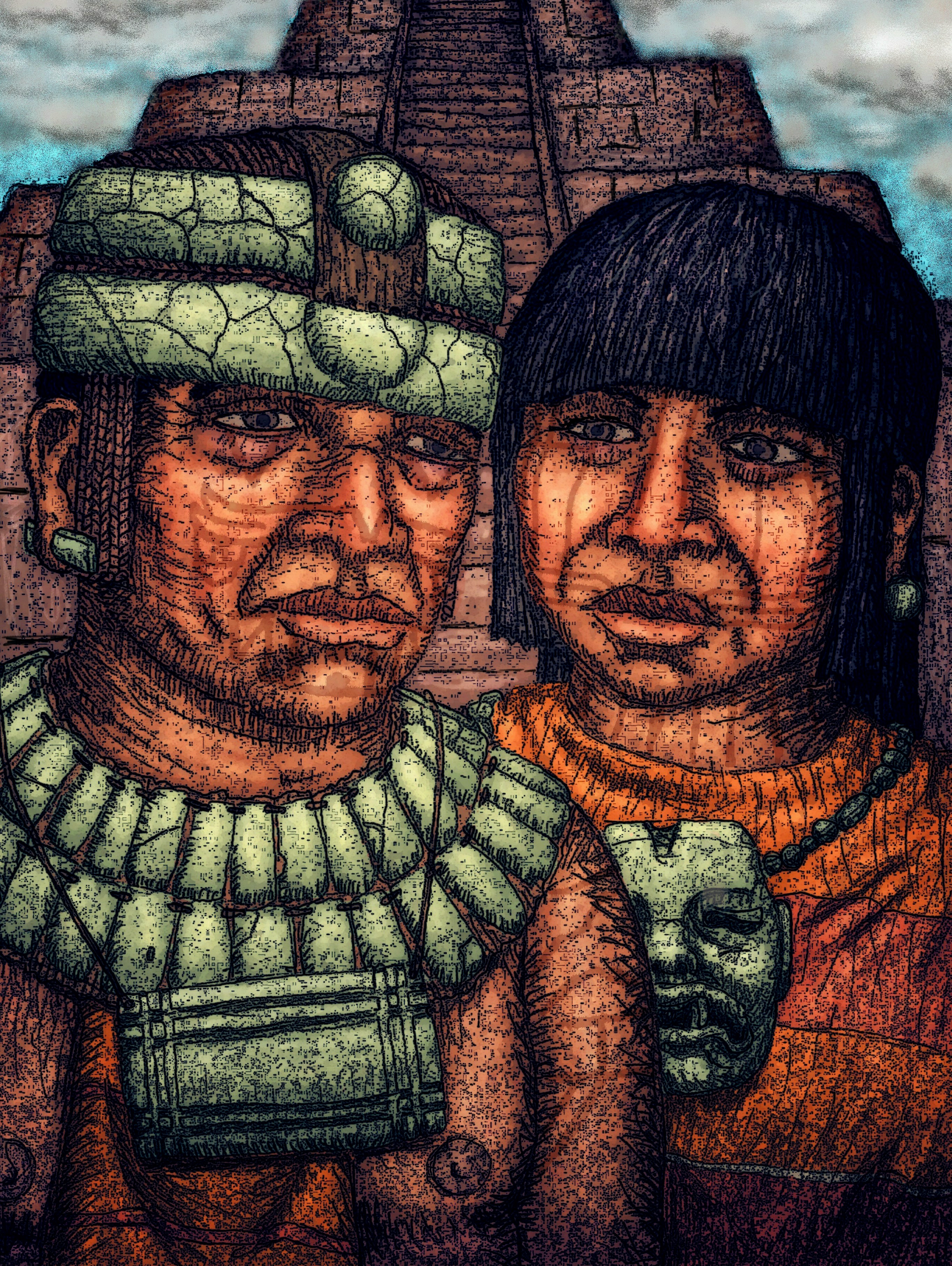 Accurate illustration of Olmec man and woman / Olmec king and queen