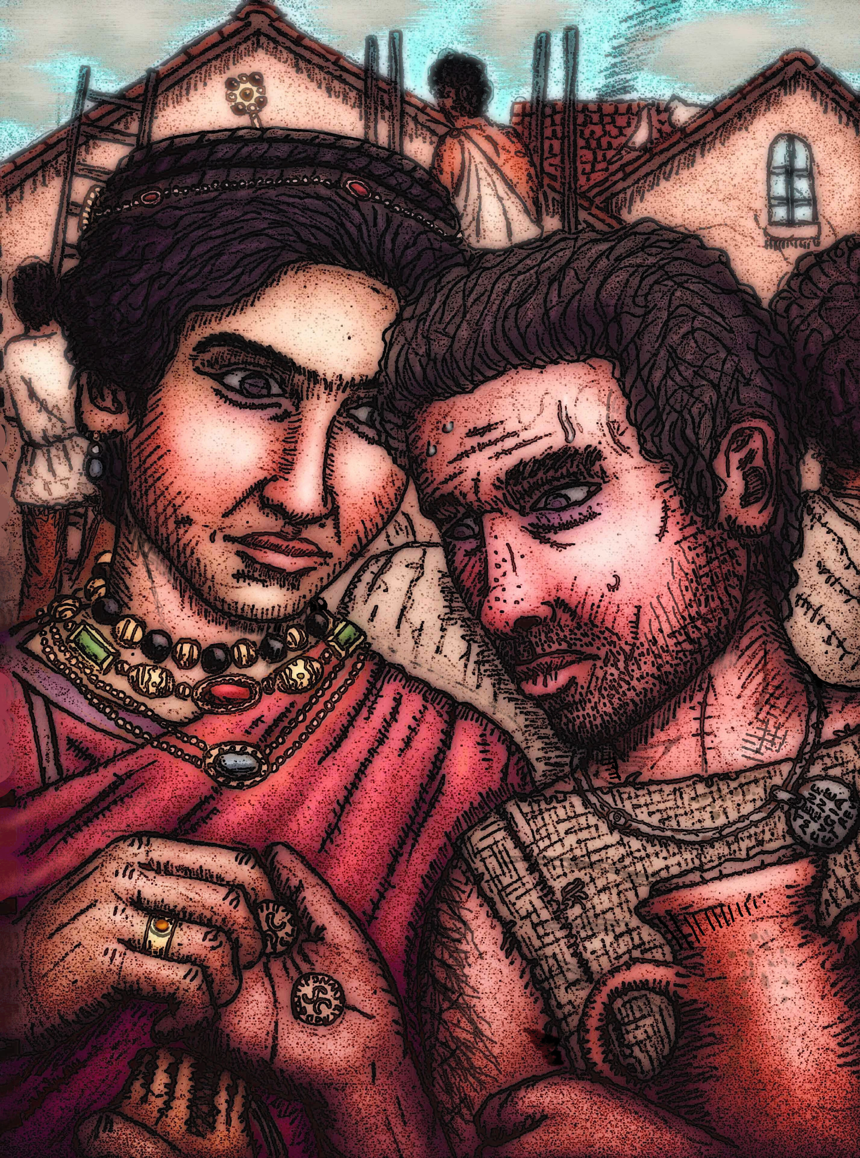 roman patrician woman and a slave depiction, early imperial ancient roman fashion and daily life