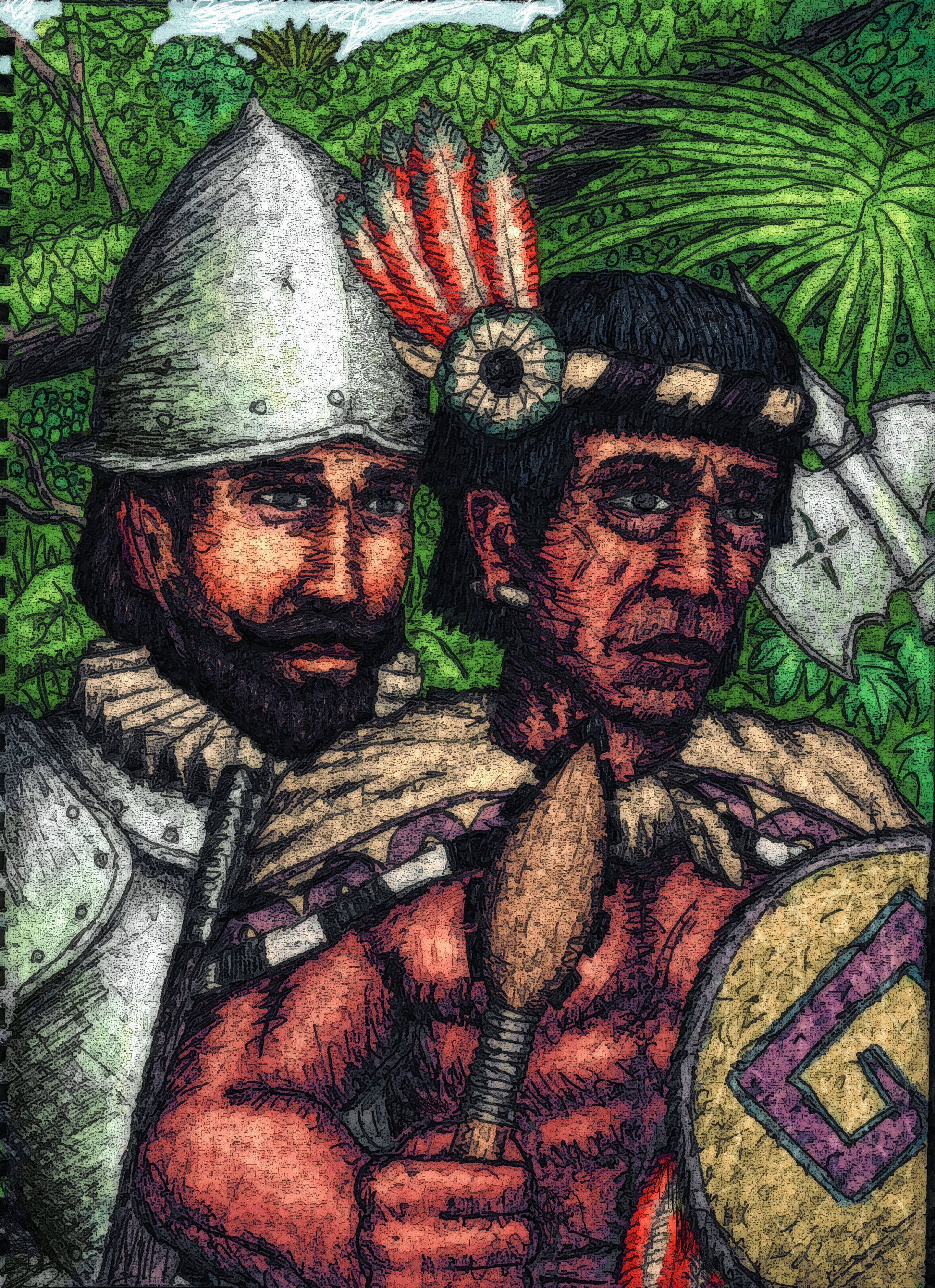 Accurate Tlaxcalan / Tlaxcaltec warrior and Spanish conquistador